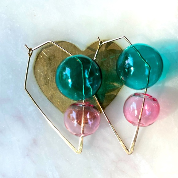 Glass Balls Triangle Earrings - Picture 2 of 8